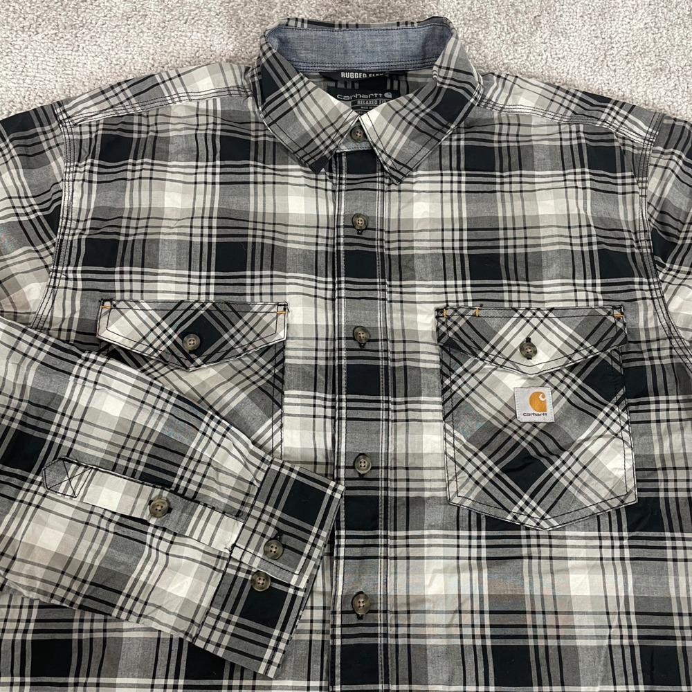 Carhartt Button Up Shirt Mens Large Rugged Flex Relaxed Fit Plaid Long Sleeve